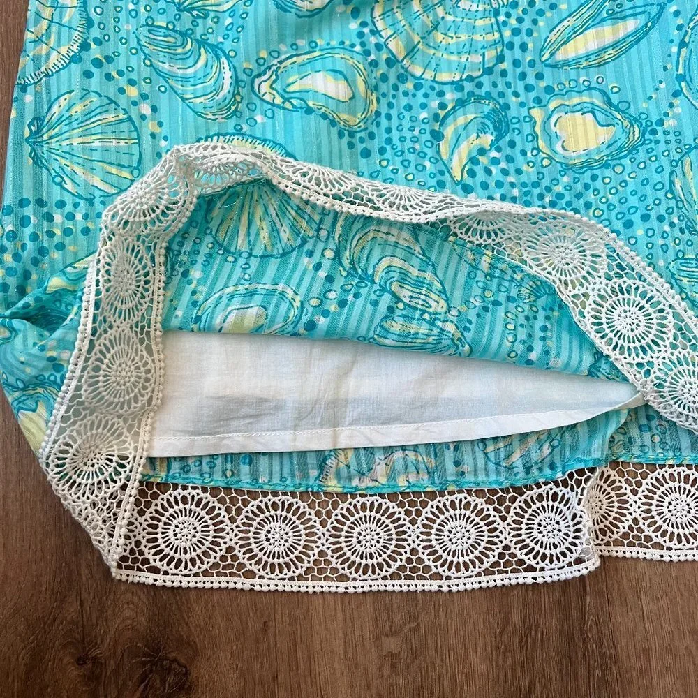 Lilly Pulitzer Aqua Seashell Print Crochet Lace Dress Sz S